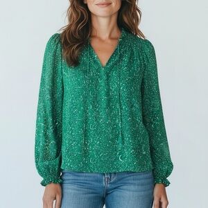 Cupcakes & Cashmere Green Patterned Blouse Size XS